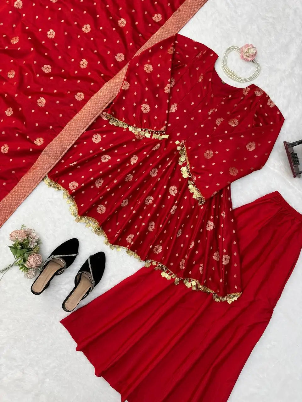 Crimson Zari Peplum Suit