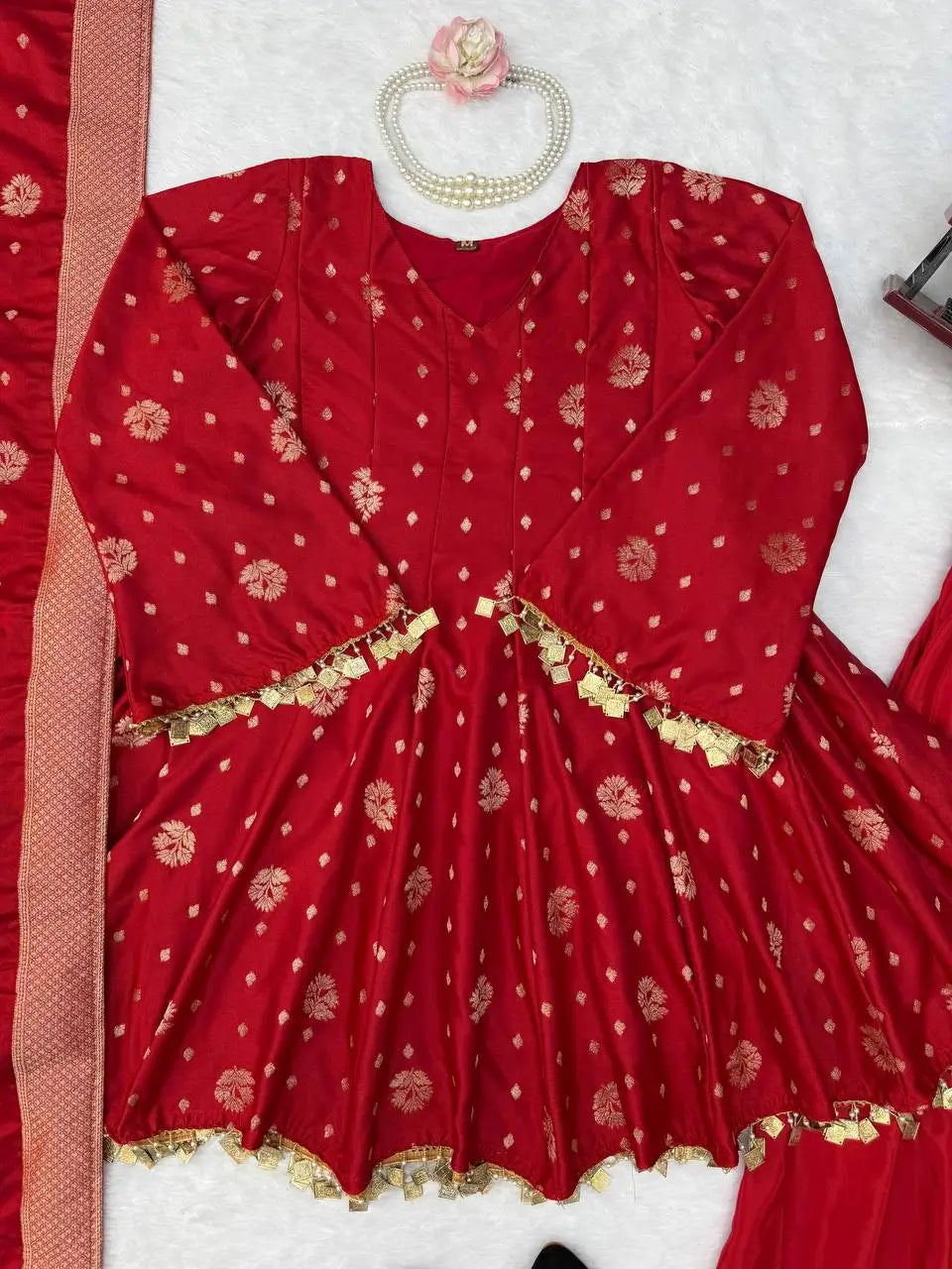 Crimson Zari Peplum Suit