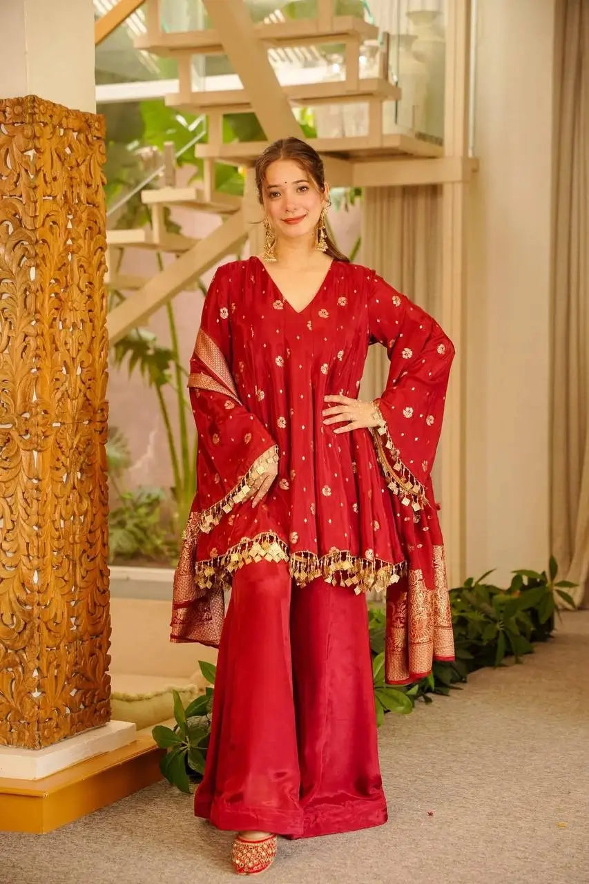 Crimson Zari Peplum Suit
