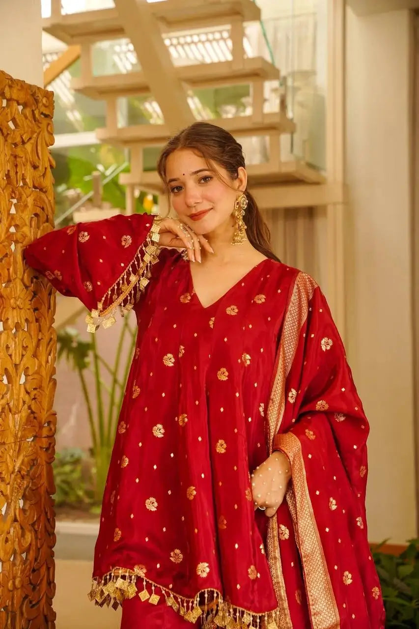 Crimson Zari Peplum Suit