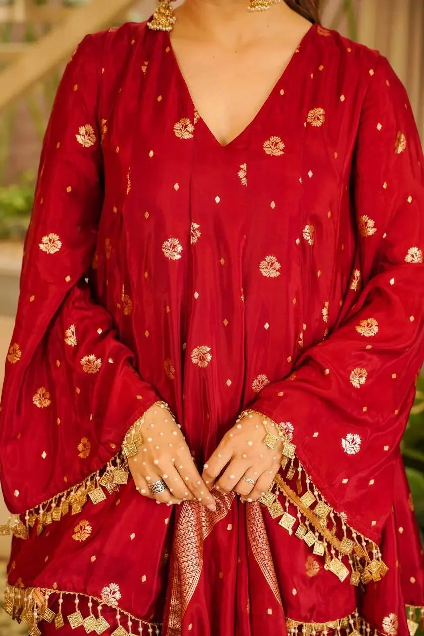 Crimson Zari Peplum Suit
