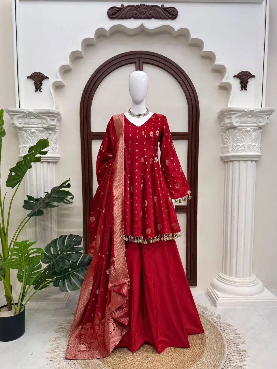 Crimson Zari Peplum Suit