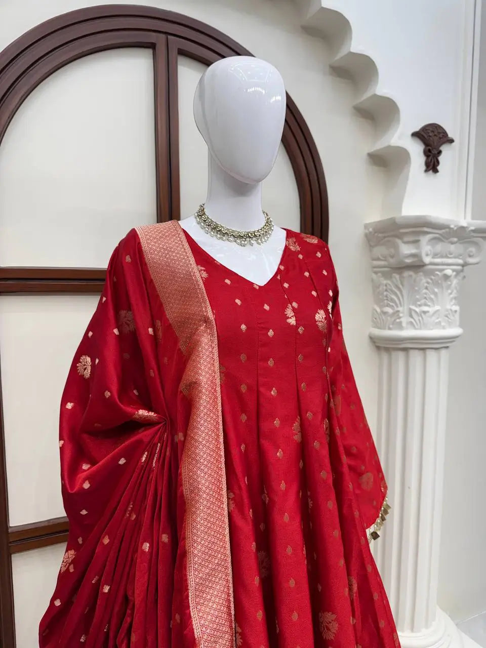 Crimson Zari Peplum Suit