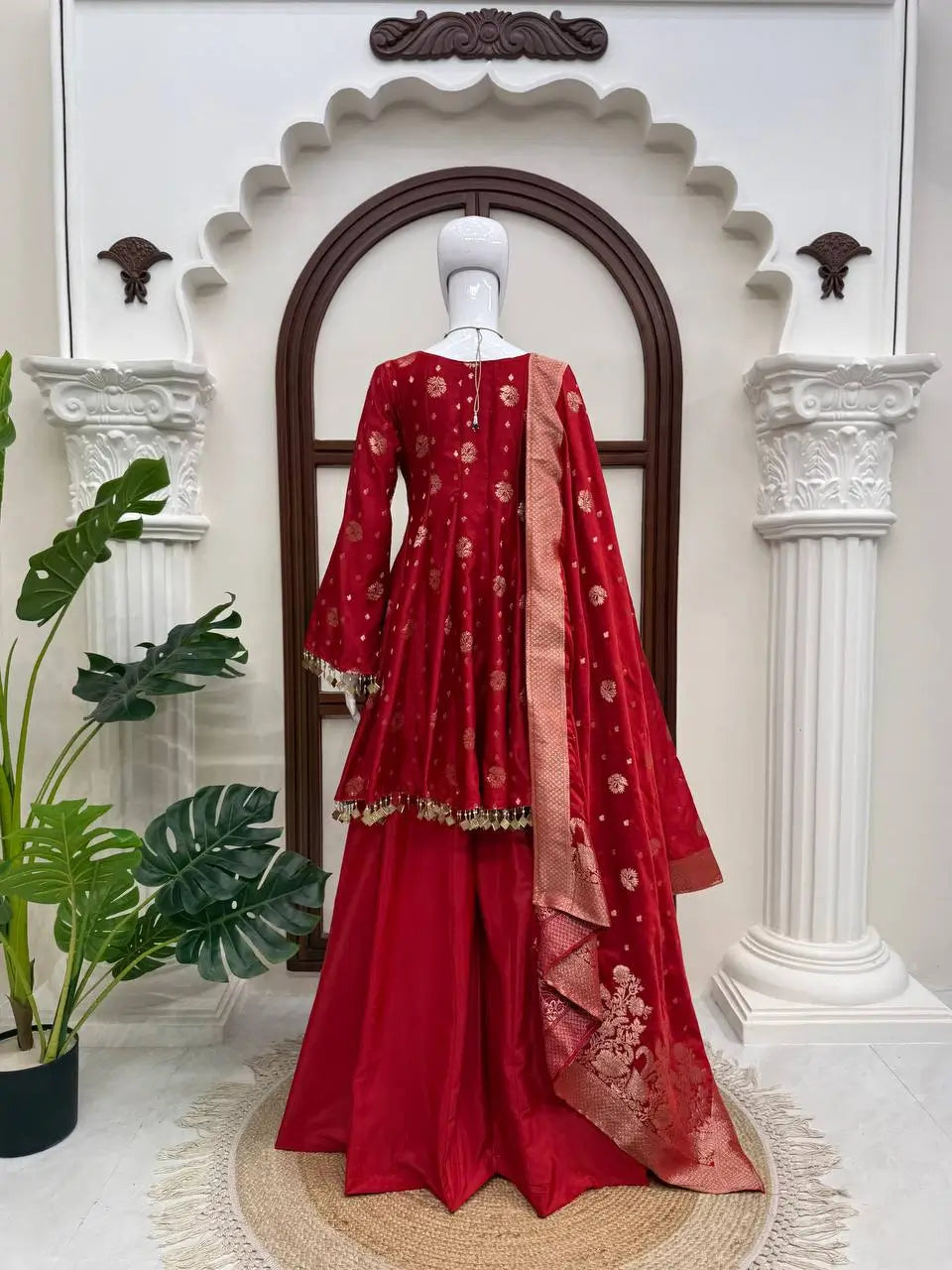 Crimson Zari Peplum Suit