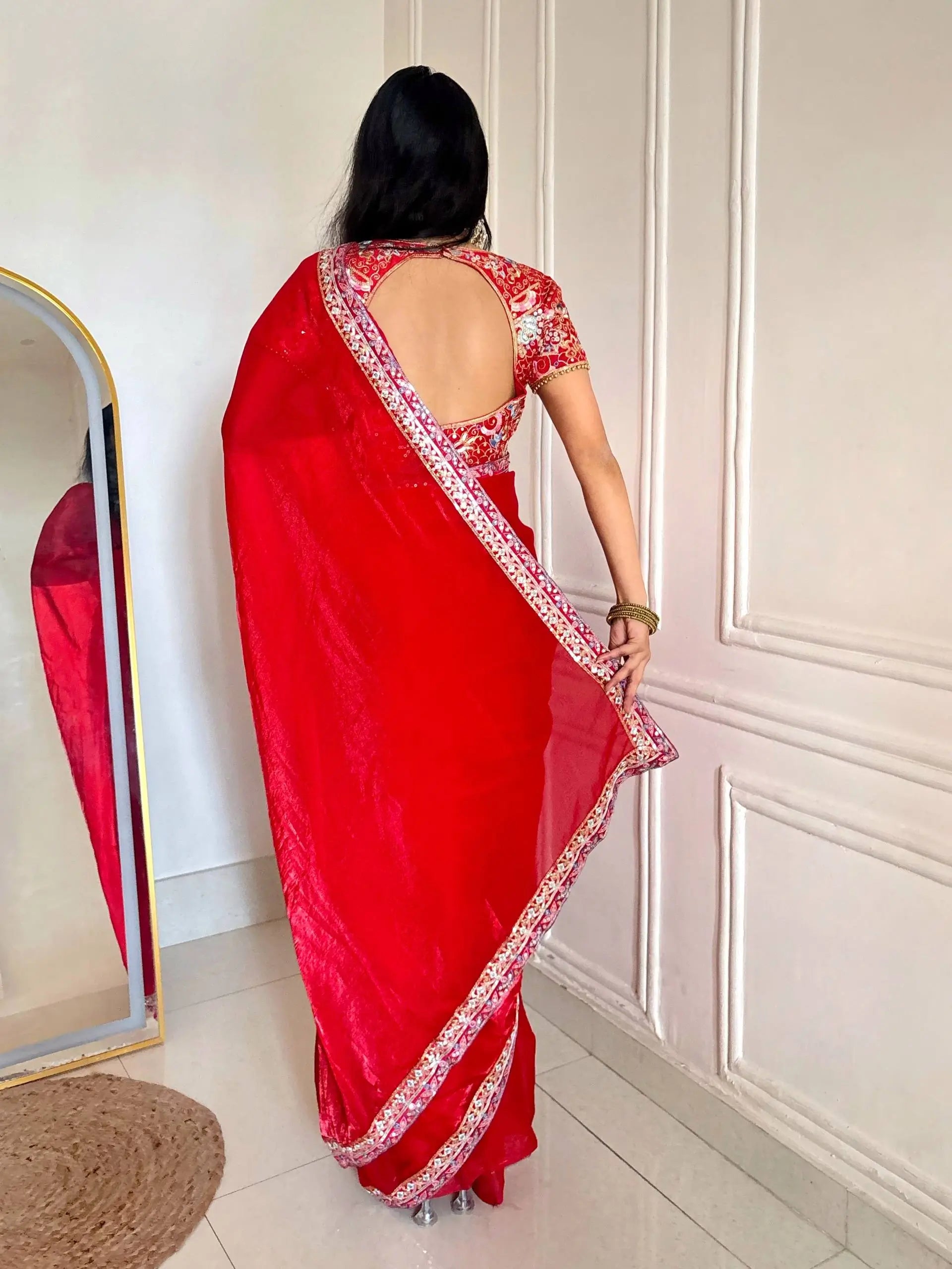 Crimson Zari Sequin Saree