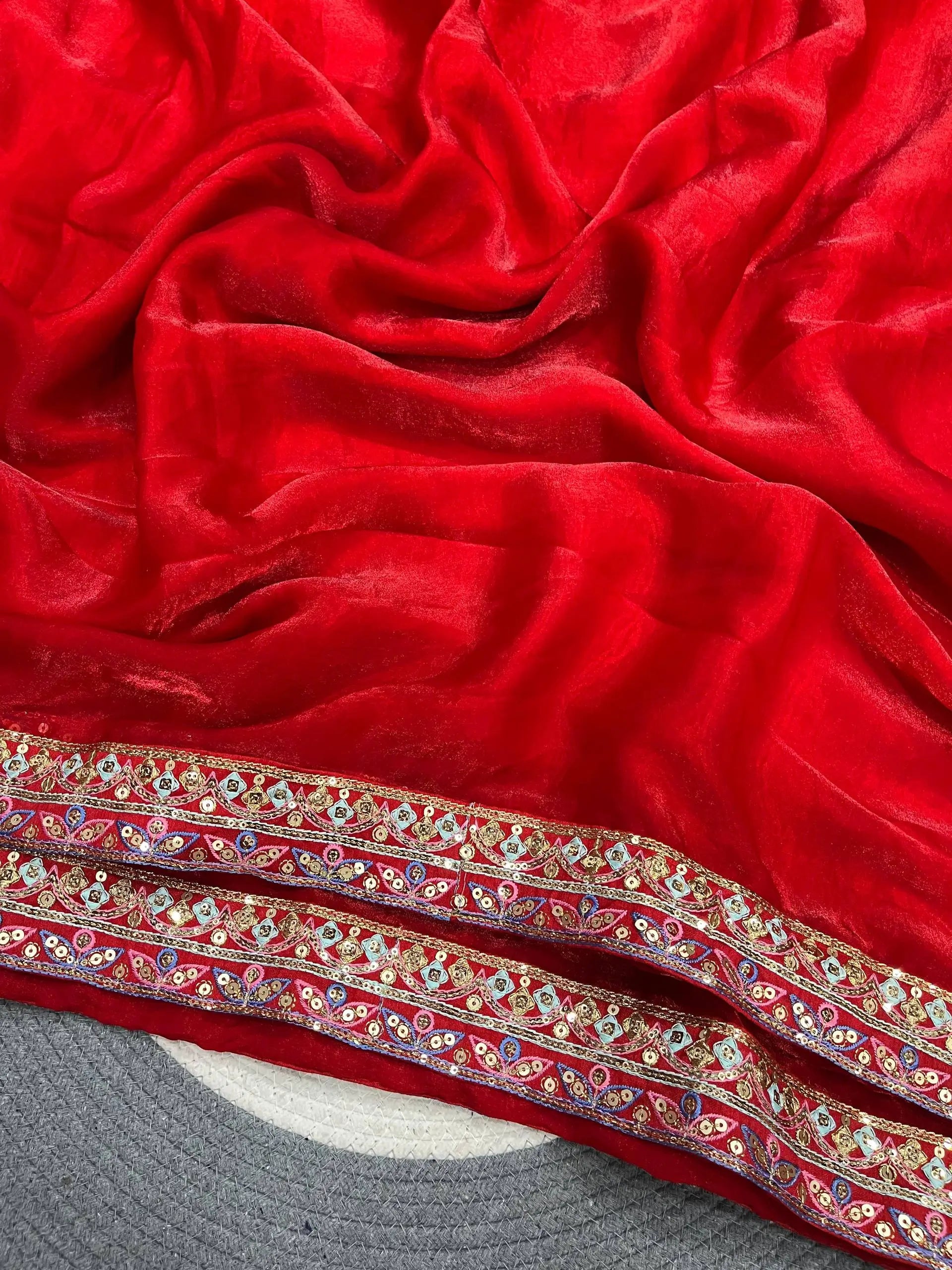 Crimson Zari Sequin Saree