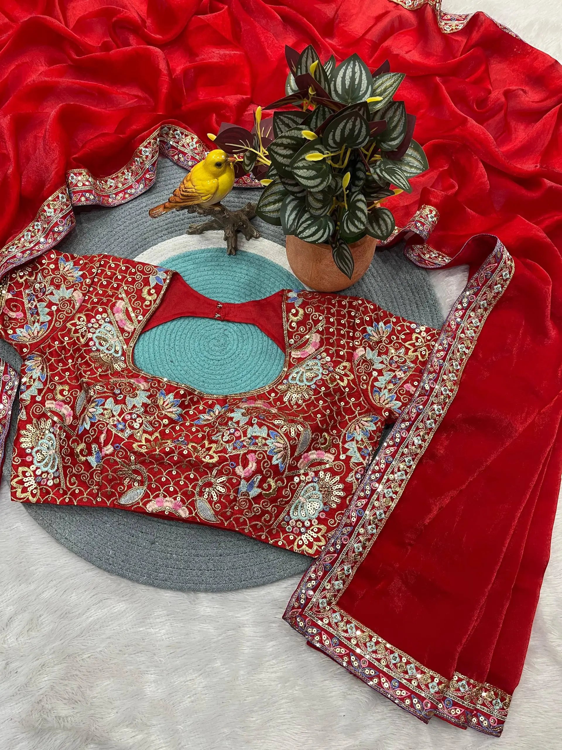 Crimson Zari Sequin Saree