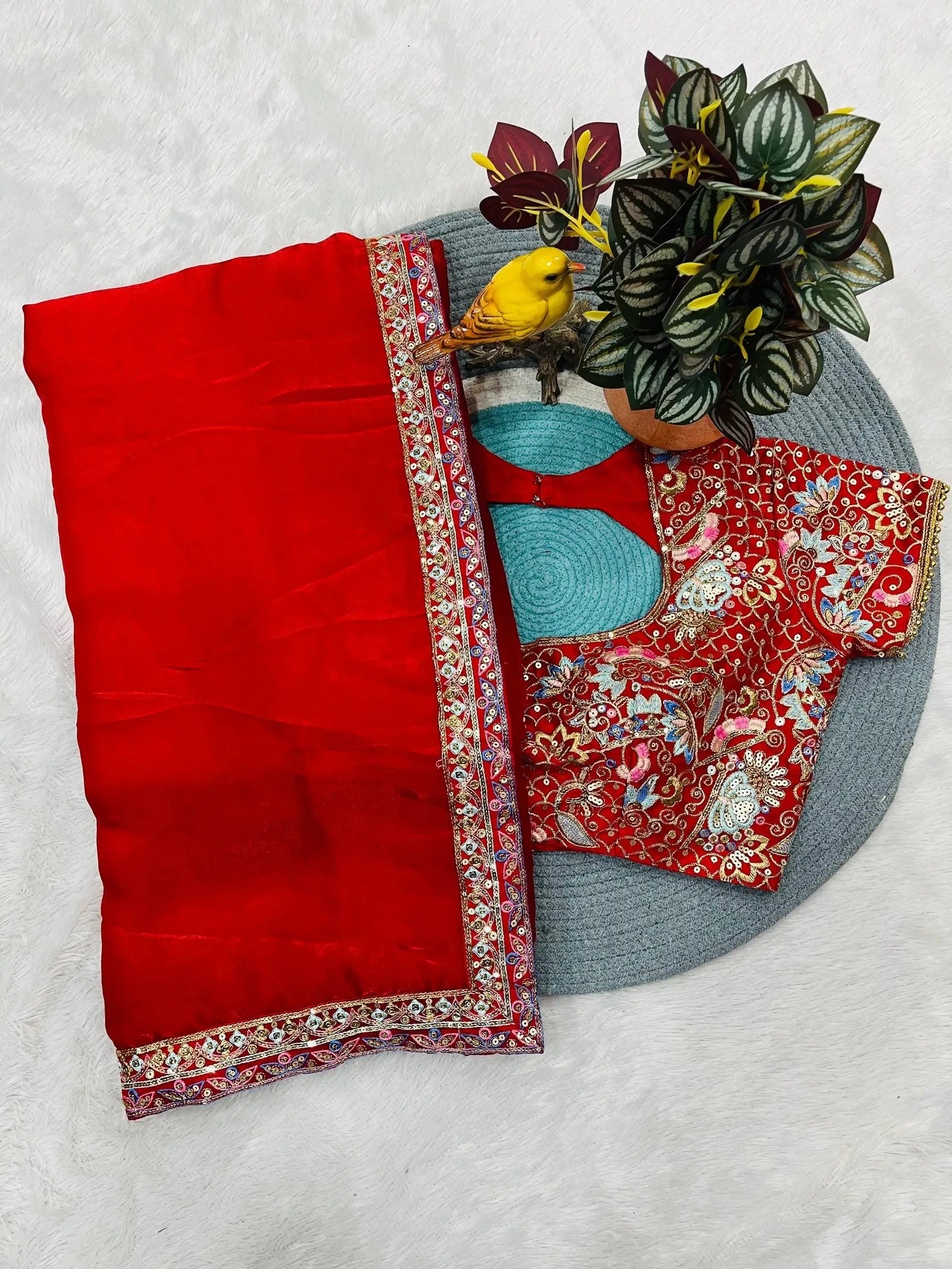 Crimson Zari Sequin Saree