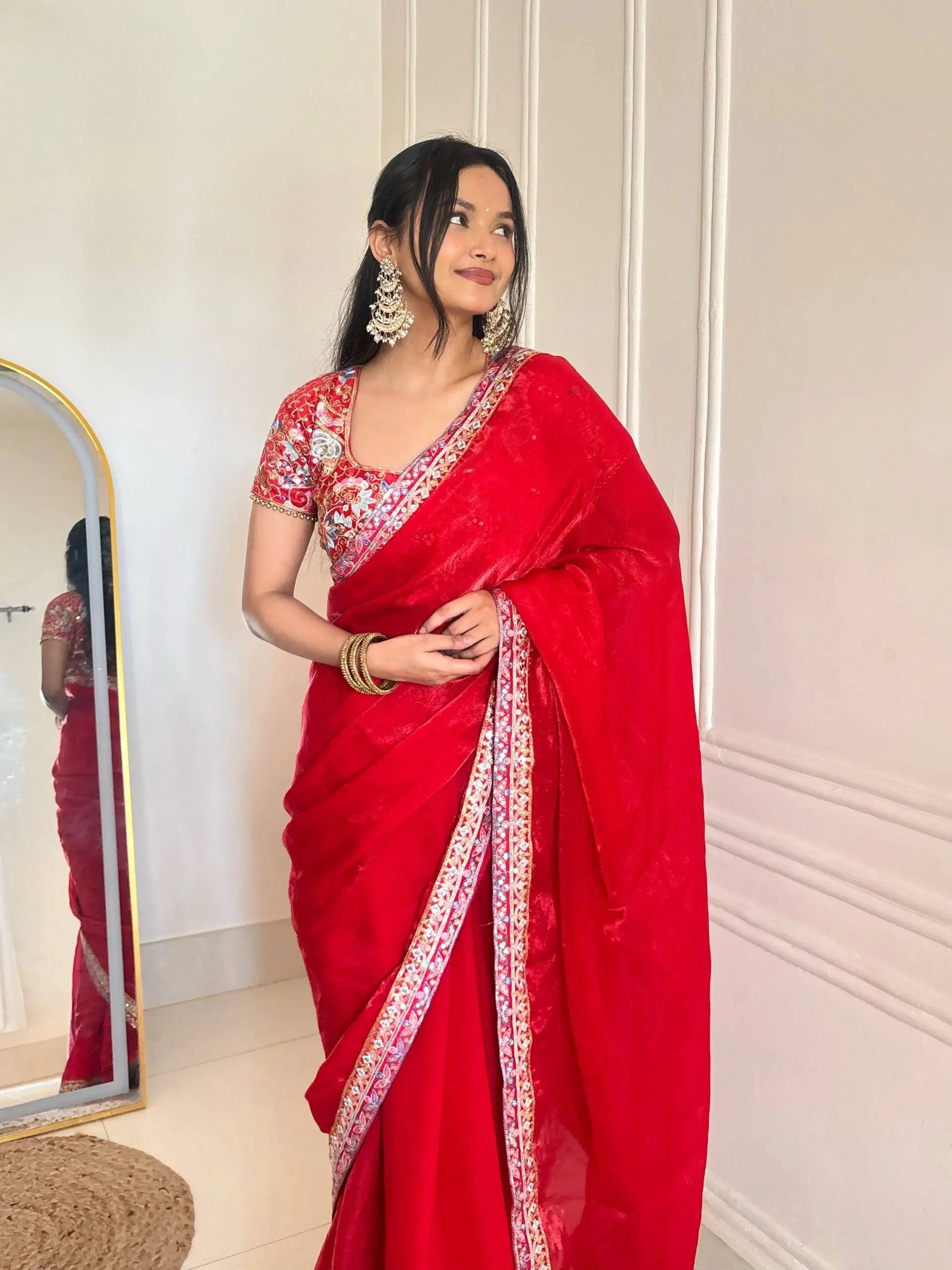 Crimson Zari Sequin Saree