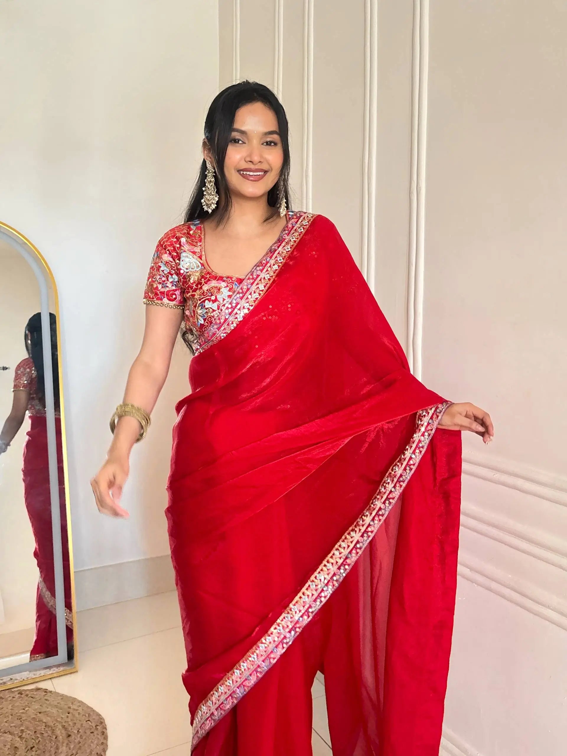 Crimson Zari Sequin Saree