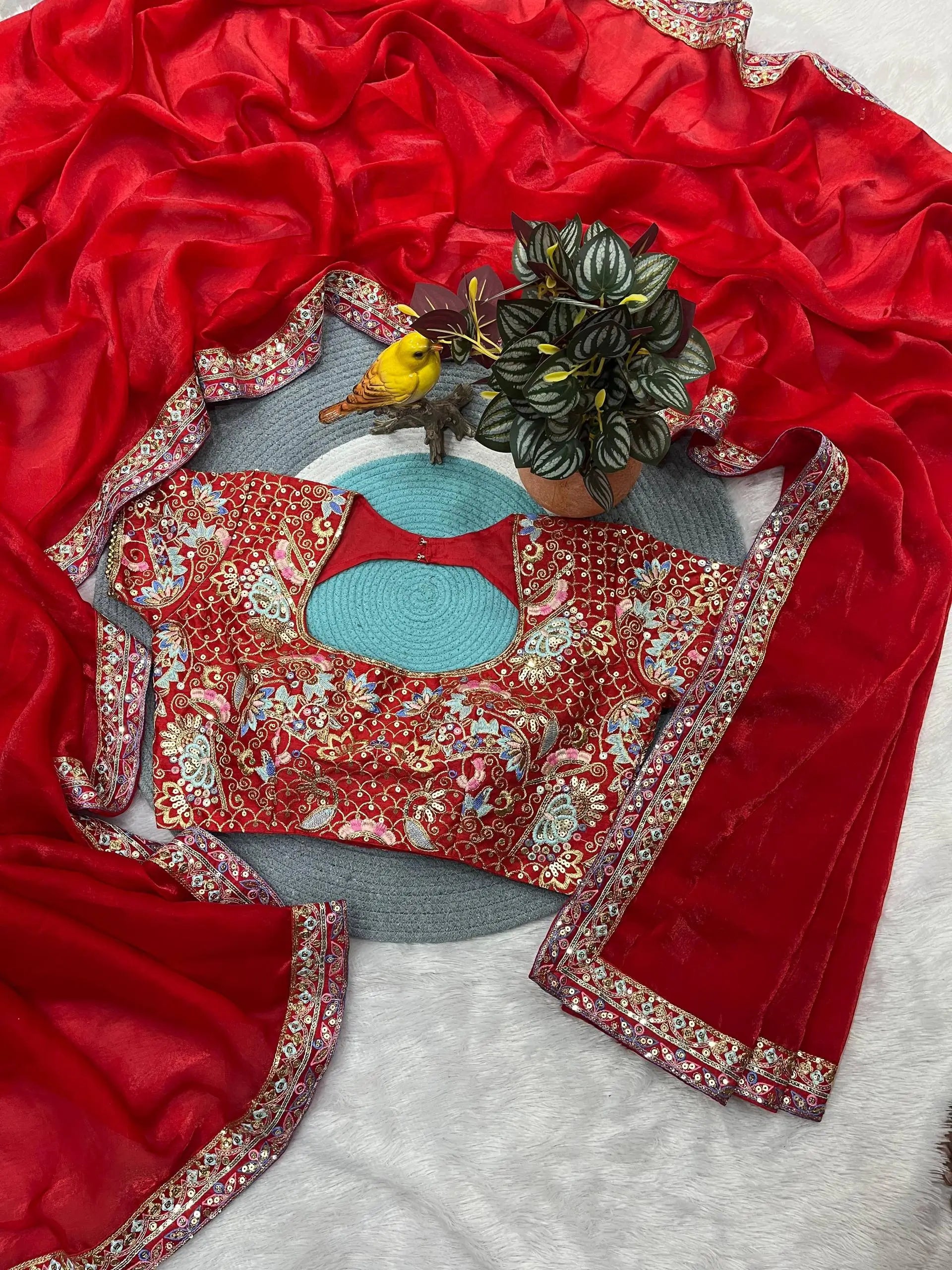 Crimson Zari Sequin Saree