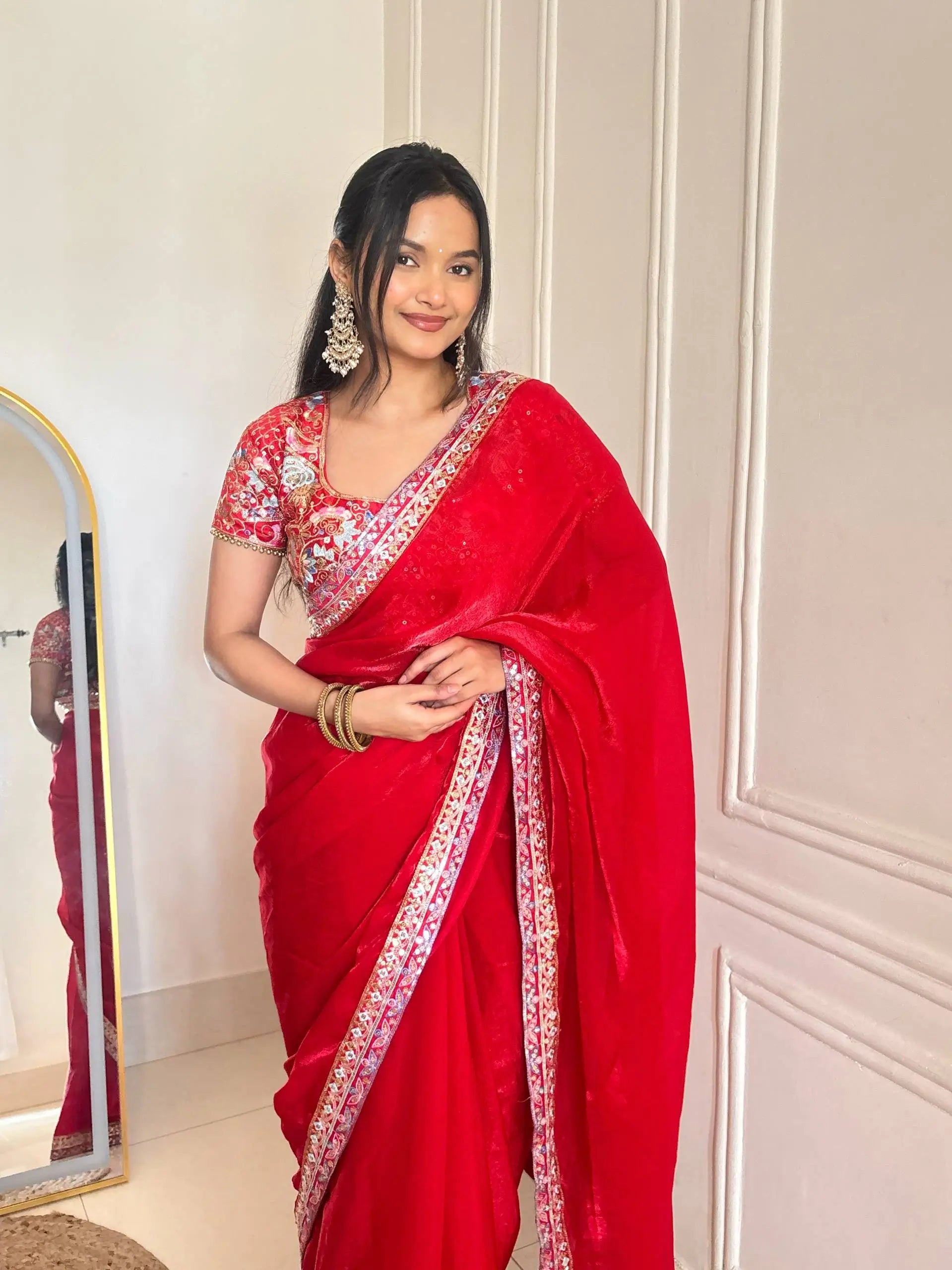 Crimson Zari Sequin Saree