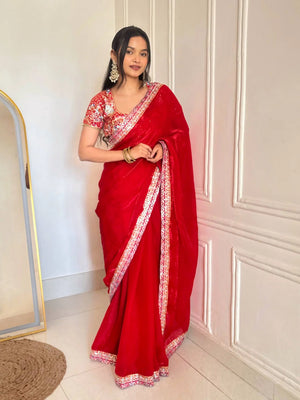 Crimson Zari Sequin Saree