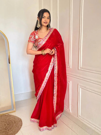 Crimson Zari Sequin Saree