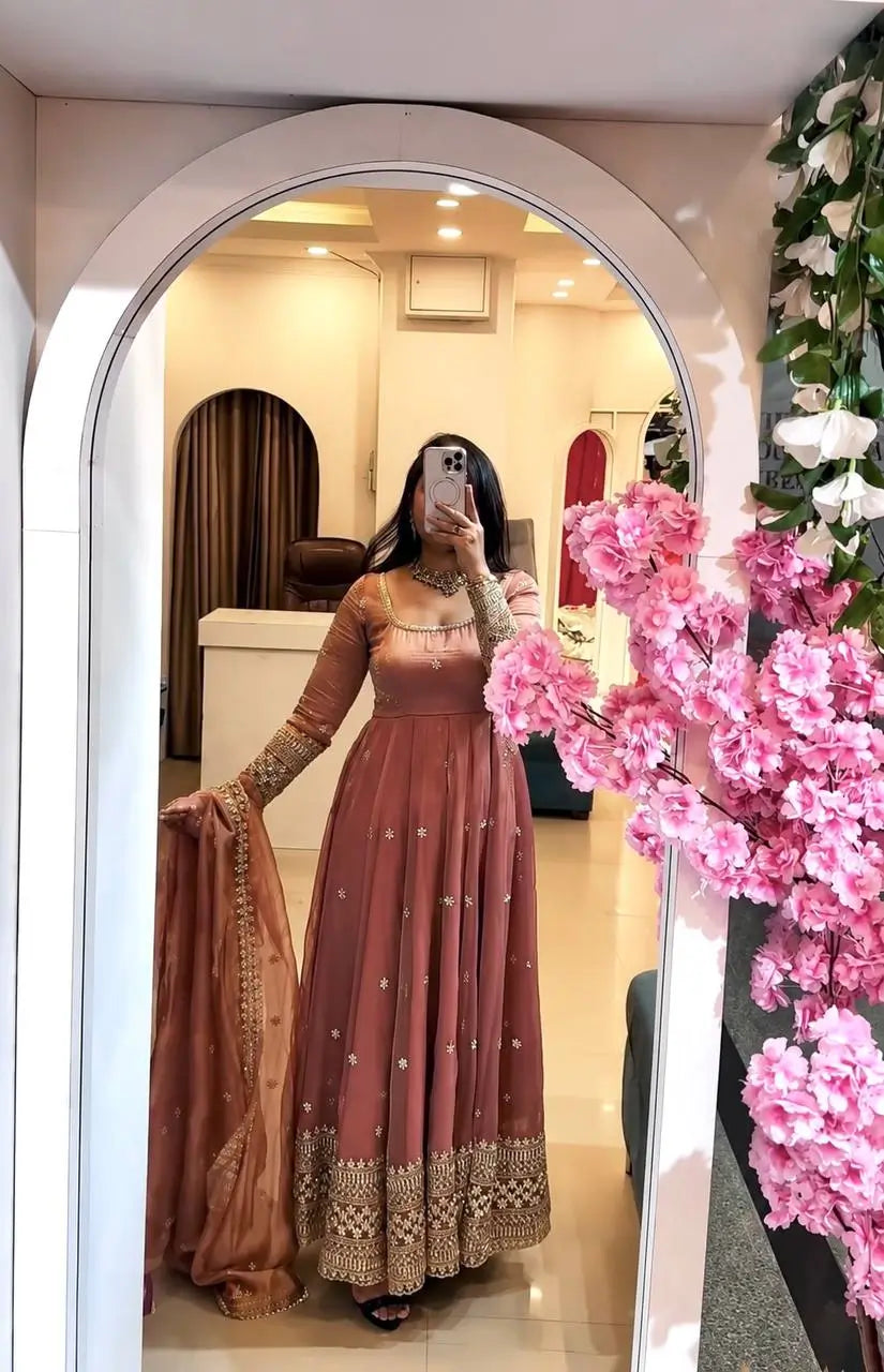 Crinkle Silk Sequin Anarkali Gown