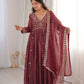 Crunchy Fabric Embroidered Anarkali Gown Set for Wedding and Festive Wear