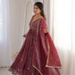 Crunchy Fabric Embroidered Anarkali Gown Set for Wedding and Festive Wear