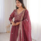 Crunchy Fabric Embroidered Anarkali Gown Set for Wedding and Festive Wear