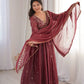 Crunchy Fabric Embroidered Anarkali Gown Set for Wedding and Festive Wear
