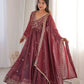 Crunchy Fabric Embroidered Anarkali Gown Set for Wedding and Festive Wear