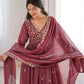 Crunchy Fabric Embroidered Anarkali Gown Set for Wedding and Festive Wear