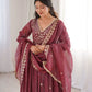 Crunchy Fabric Embroidered Anarkali Gown Set for Wedding and Festive Wear