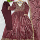Crunchy Fabric Embroidered Anarkali Gown Set for Wedding and Festive Wear