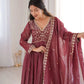 Crunchy Fabric Embroidered Anarkali Gown Set for Wedding and Festive Wear