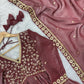 Crunchy Fabric Embroidered Anarkali Gown Set for Wedding and Festive Wear