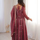 Crunchy Fabric Embroidered Anarkali Gown Set for Wedding and Festive Wear