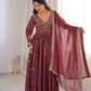 Crunchy Fabric Embroidered Anarkali Gown Set for Wedding and Festive Wear