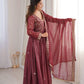 Crunchy Fabric Embroidered Anarkali Gown Set for Wedding and Festive Wear