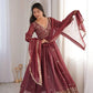 Crunchy Fabric Embroidered Anarkali Gown Set for Wedding and Festive Wear