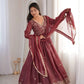 Crunchy Fabric Embroidered Anarkali Gown Set for Wedding and Festive Wear