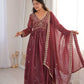 Crunchy Fabric Embroidered Anarkali Gown Set for Wedding and Festive Wear