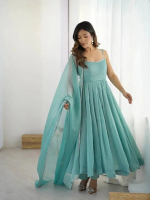 Crunchy Silk Anarkali Set with Swarovski Work Dupatta & Pant