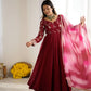 Crunchy Silk Embroidered Gown Plazzo Set
