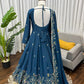 Crunchy Silk Embroidered Gown Sharara Set with Dupatta for Elegant look