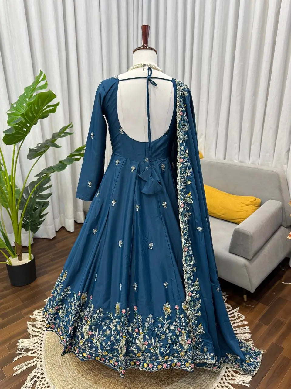 Crunchy Silk Embroidered Gown Sharara Set with Dupatta for Elegant look