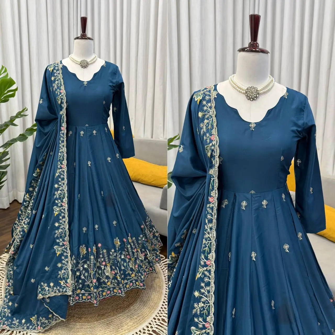 Crunchy Silk Embroidered Gown Sharara Set with Dupatta for Elegant look