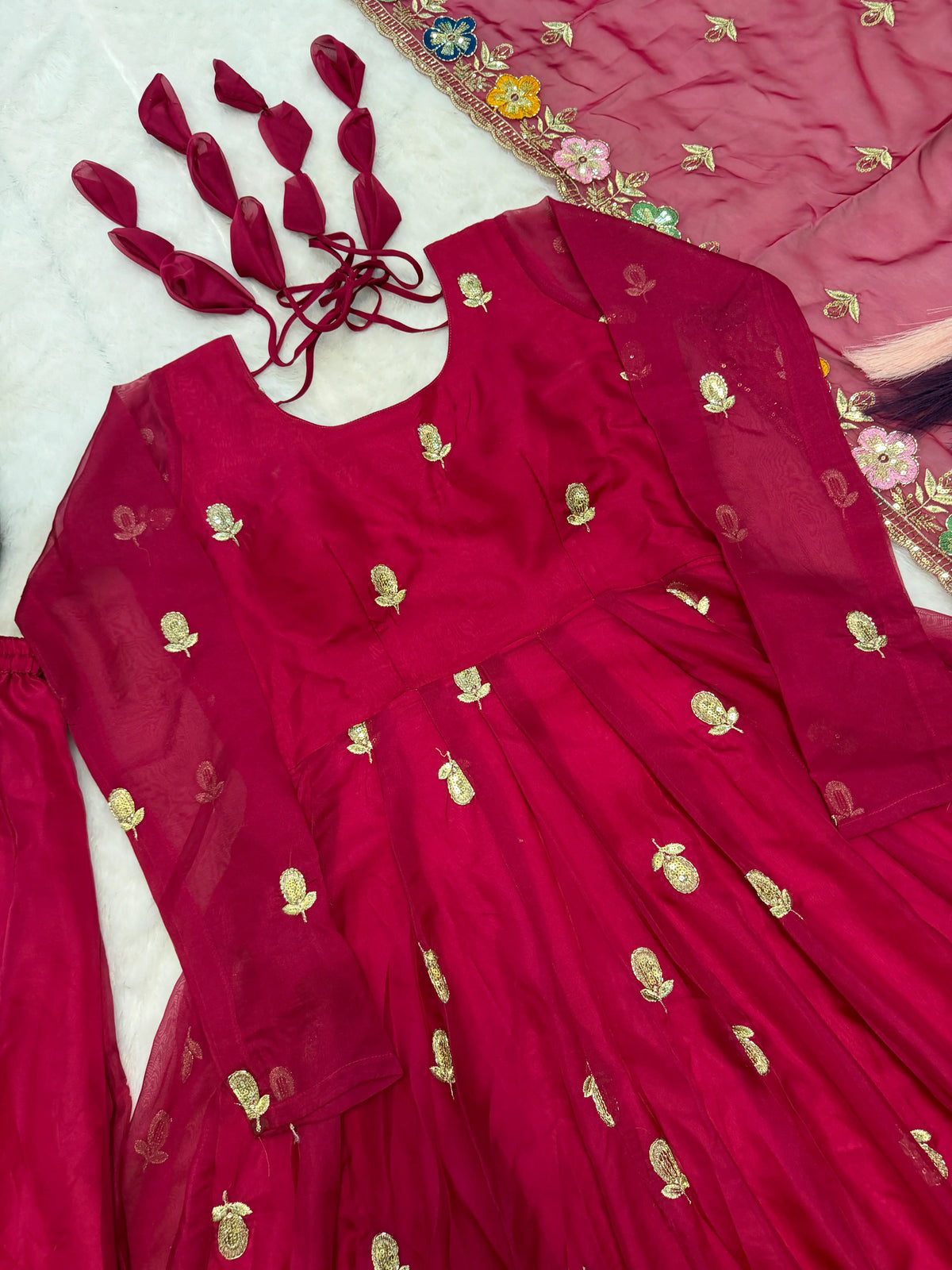 Crunchy Silk Embroidered Gown Sharara Set with Dupatta for Elegant look