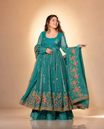 Crunchy Silk Embroidered Gown Sharara Set with Dupatta for Elegant look