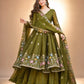 Crunchy Silk Embroidered Gown Sharara Set with Dupatta for Elegant look
