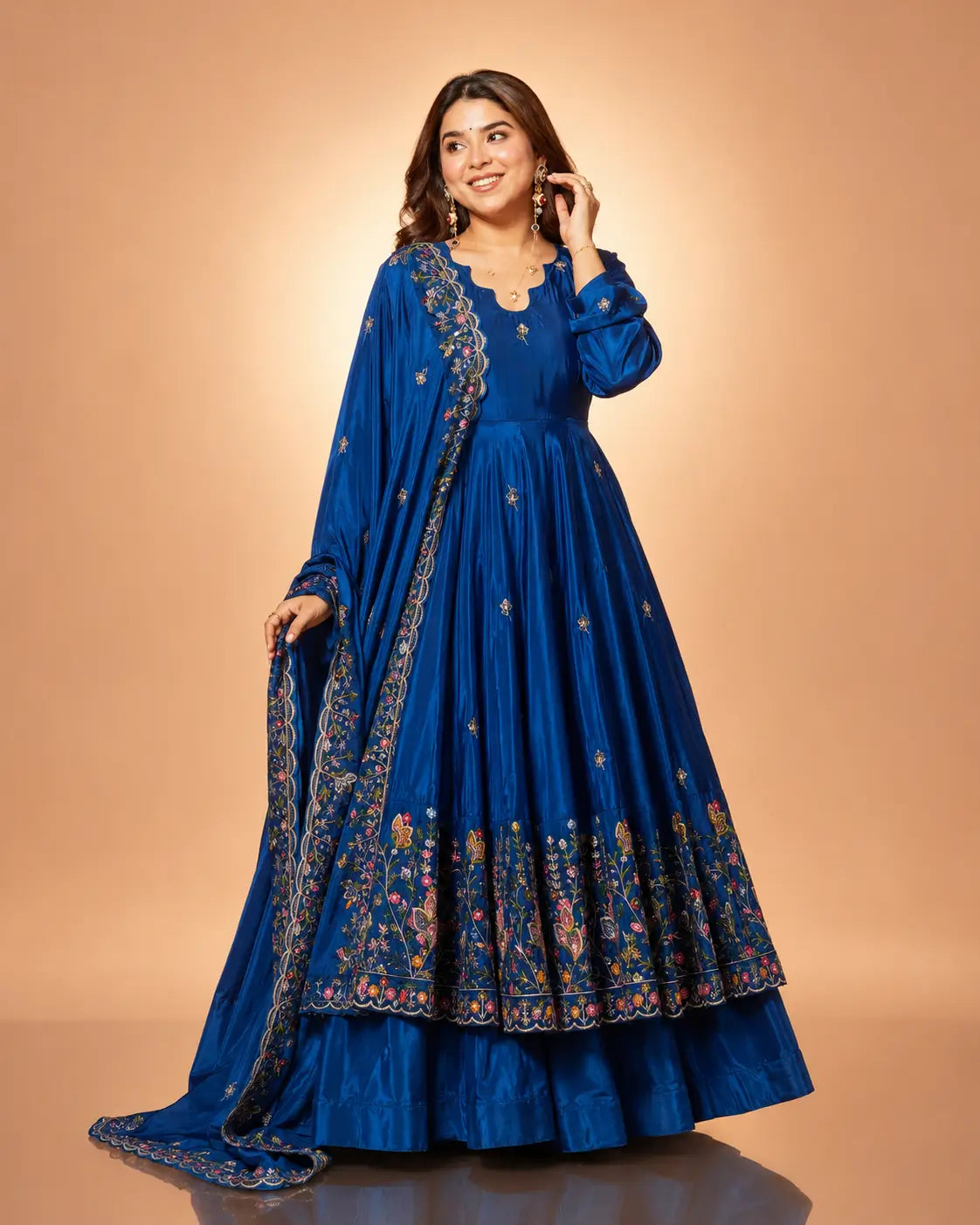 Crunchy Silk Embroidered Gown Sharara Set with Dupatta for Elegant look