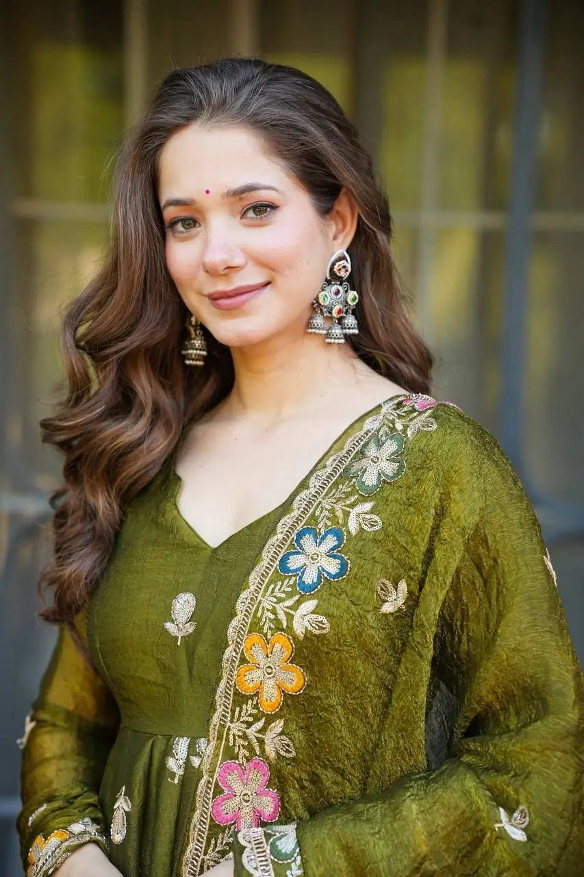 Crunchy Silk Embroidered Gown Sharara Set with Dupatta for Elegant look