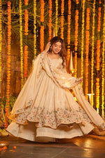 Crunchy Silk Embroidered Gown Sharara Set with Dupatta for Elegant look