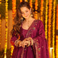 Crunchy Silk Embroidered Gown Sharara Set with Dupatta for Elegant look