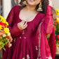 Crunchy Silk Embroidered Gown Sharara Set with Dupatta for Elegant look