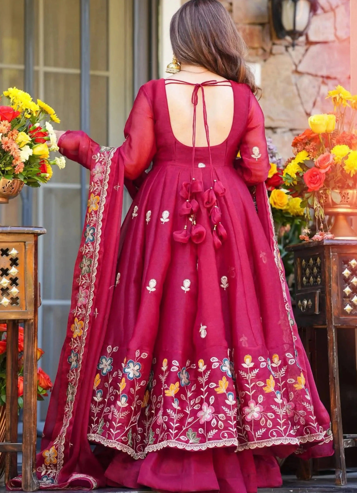 Crunchy Silk Embroidered Gown Sharara Set with Dupatta for Elegant look