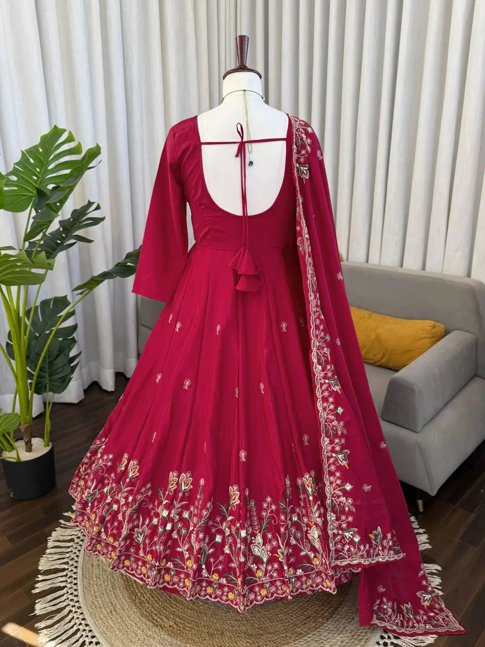 Crunchy Silk Embroidered Gown Sharara Set with Dupatta for Elegant look